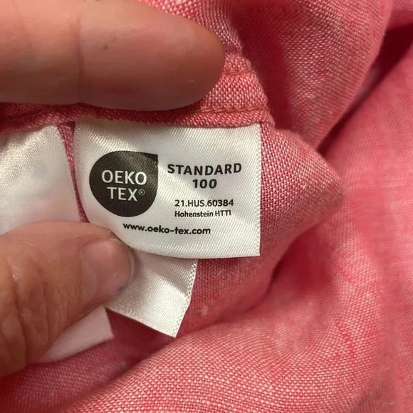 Lands End mens short sleeved button up 100% linen shirt tropical pink size large - Picture 4 of 8